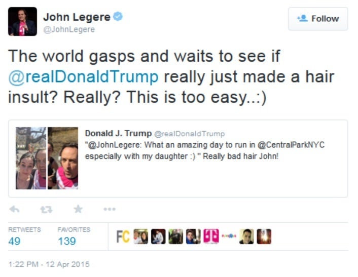 Former T-Mobile CEO John Legere responds to an insult about his hair tweeted by Donald Trump - John Legere for president?