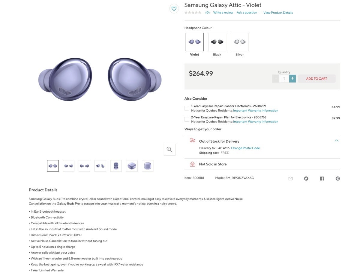 Samsung Galaxy Buds Pro price, features, and images are prematurely listed by Staples