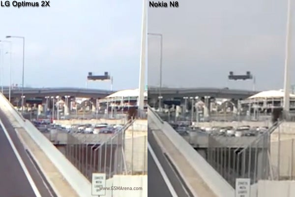 100% crops from Full HD video with the LG Optimus 2X on the left, and the Nokia N8 sample upsized - Video samples comparison between the Nokia N8 and the LG Optimus 2X emerges