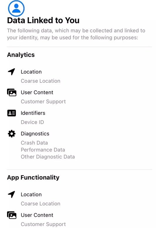 Example of a privacy label - What is Google's game as it fails to deliver privacy labels on its most popular iOS apps