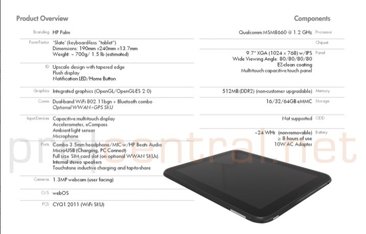 HP Palm Topaz tablet specs leak: 1.2GHz dual-core Snapdragon, and 8 hours of battery life