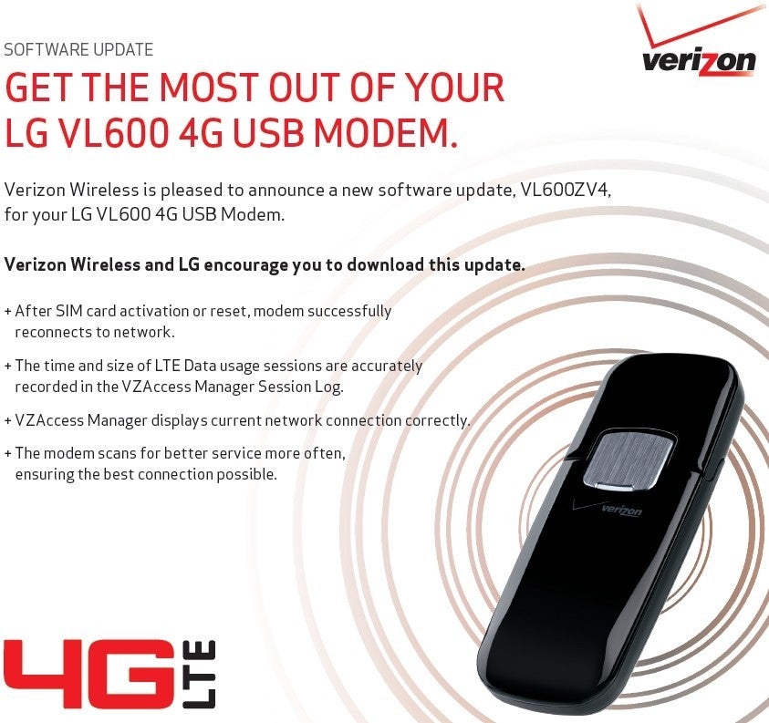 Software update for Verizon&#039;s LG VL600 4G LTE USB modem