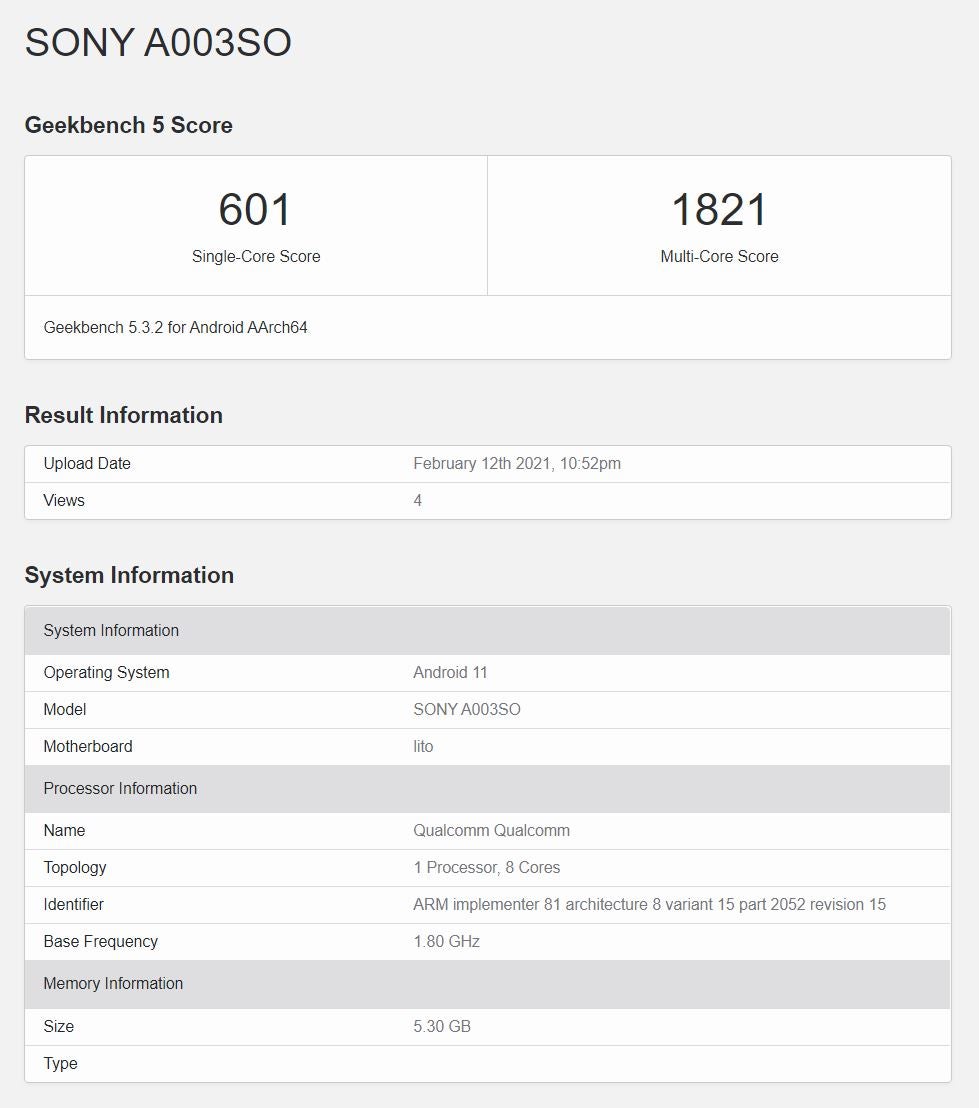 Sony's alleged Xperia 10 III benchmark listing - Sony's upcoming 5G mid-ranger might be powered by an older chipset