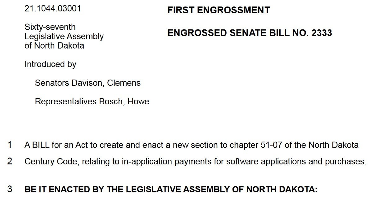 This bill, which could have banned the App Store in North Dakota, failed to pass - Bill that would have "destroyed iPhone as we know it" shot down in North Dakota Senate
