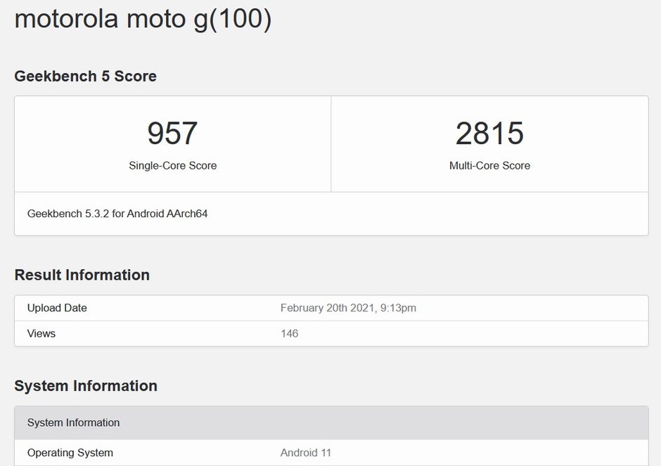 The Motorola Edge S aka G100 is run through the Geekbench benchmark test - 5G Motorola Edge S/G100 and the new Snapdragon 870 chip get benchmarked by Geekbench