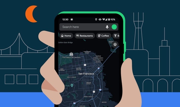 oogle Maps showing San Francisco in Dark Mode - These new and useful Android features are heading your way