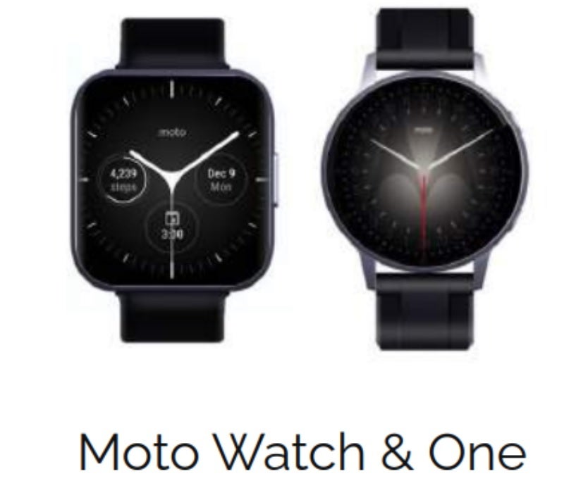The rumored Moto Watch One at left and the Moto Watch at right - Three new Moto smartwatches rumored to be coming this summer