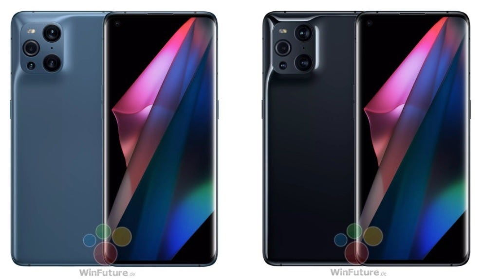 The flagship Oppo Find X3 Pro in Blue at left and in Black at right - New photos show off Oppo's upcoming new 5G flagship just days before unveiling