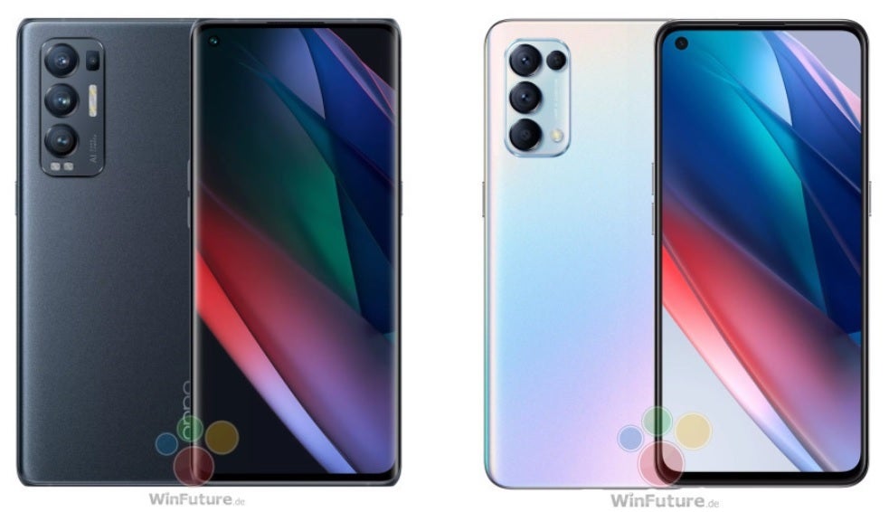 Oppo Find X3 Neo in Black at left, and the Find X3 Lite in Silver at right - New photos show off Oppo's upcoming new 5G flagship just days before unveiling