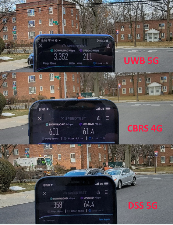 Verizon&#039;s current CBRS 4G vs 5G Ultrawide Band vs 5G DSS network technology speeds (image via PCMag.com) - Verizon&#039;s new 4G bands beat its 5G network speeds, and iPhones may be to blame