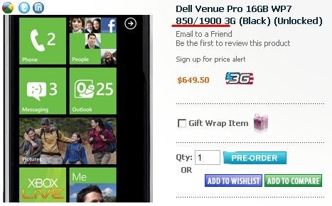 Pre-order for the Dell Venue Pro with support for AT&amp;T 3G is spotted online