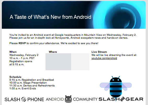Google sends out invitations for an event that dives further into Honeycomb