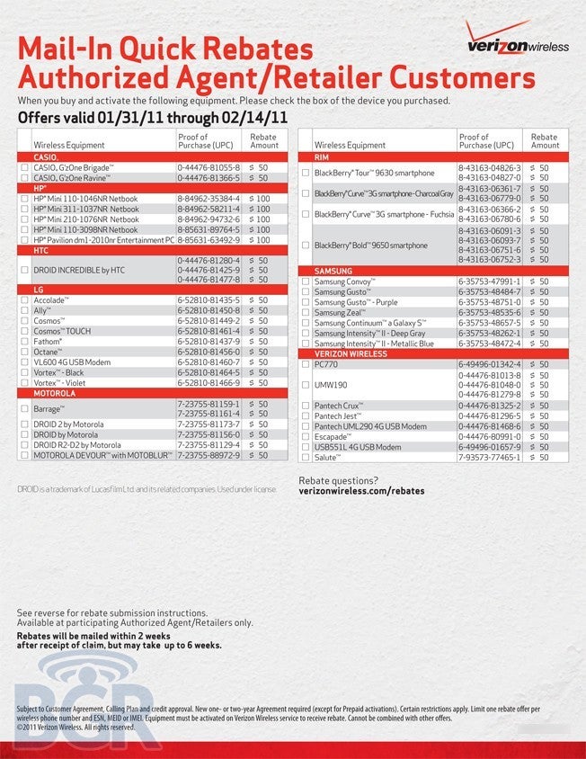 If true, starting Monday at the retail stores, Verizon will simply subtract the rebate from the price of a high-end phone costing $150 or more - Leaked rebate sheet confirms new Verizon strategy on rebates for high end devices