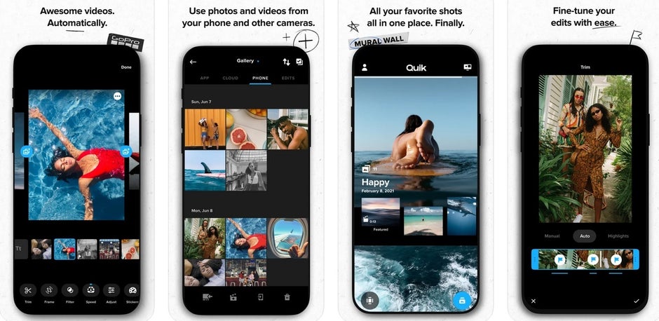 The Quik app brings easy to use editing tools for photos and videos created by GoPro, iPhone, Android, and DSLR users - GoPro app is rebranded as Quik containing powerful editing tools for iOS and Android users