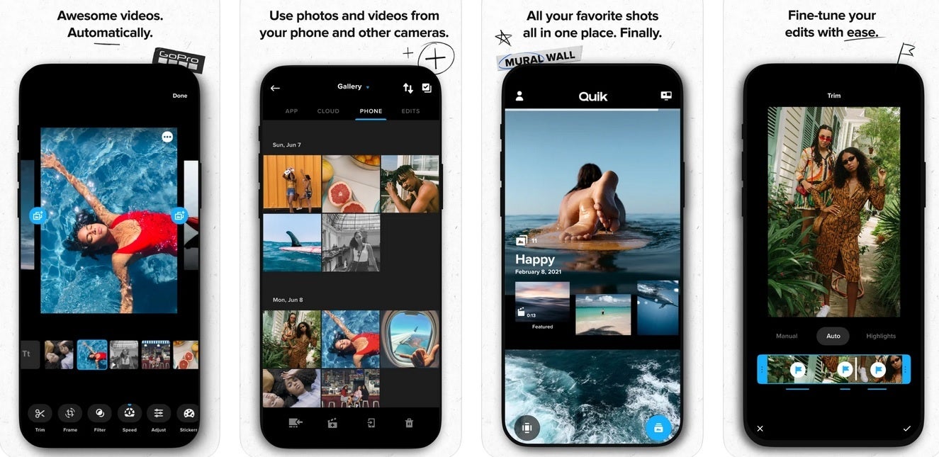 The Quik app brings easy to use editing tools for photos and videos created by GoPro, iPhone, Android, and DSLR users - GoPro app is rebranded as Quik containing powerful editing tools for iOS and Android users