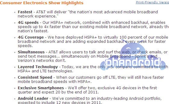AT&amp;T to offer 20 4G, 12 Android devices in 2011, and make its network 4x faster