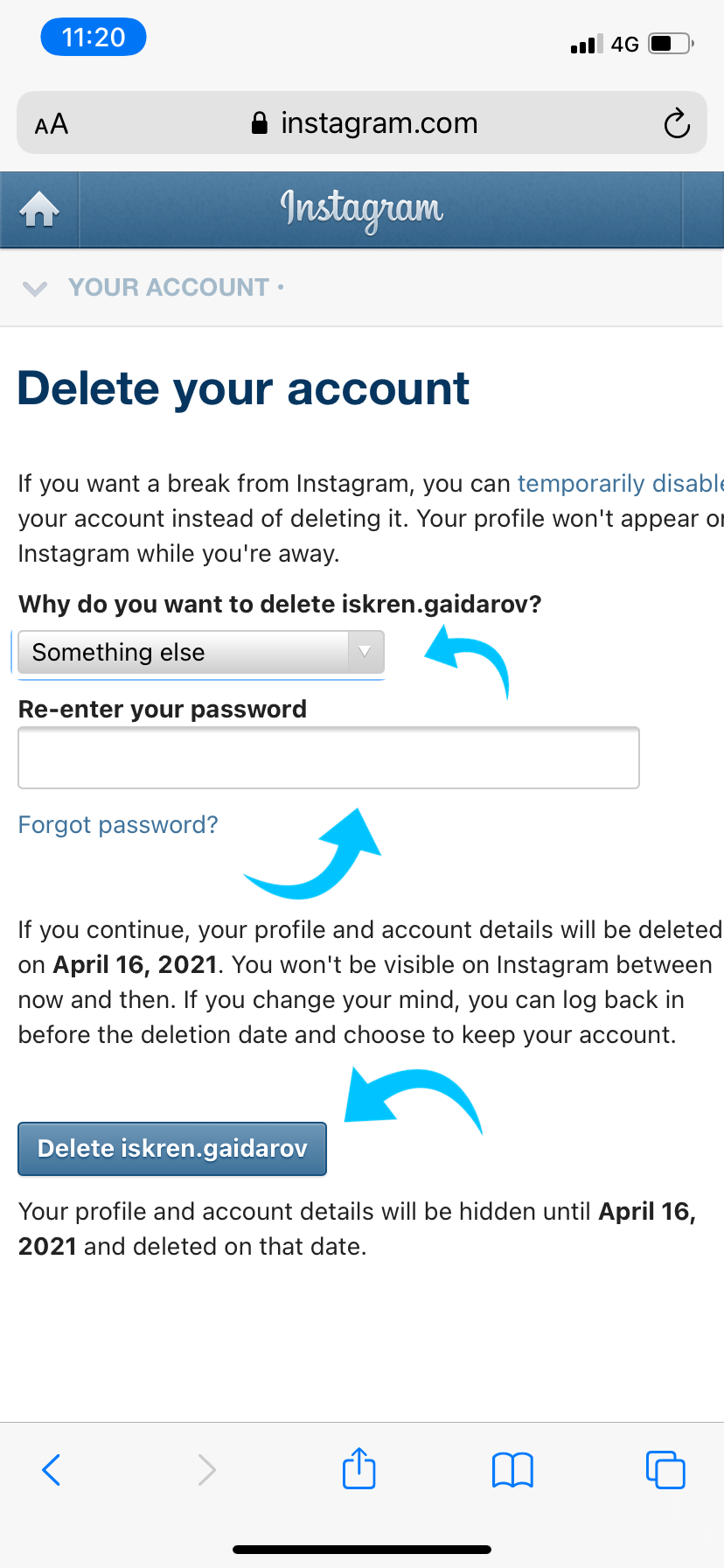 instagram delete account with facebook