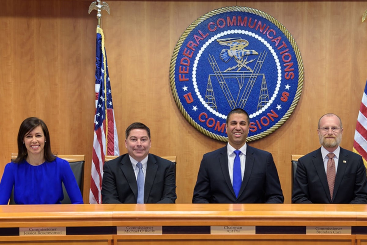 FCC circa 2017 when net neutrality was taken off the books. Current acting Chairwoman Jessica Rosenworcel is at left - AT&T gave out misleading information last week about its handling of California's net neutrality law
