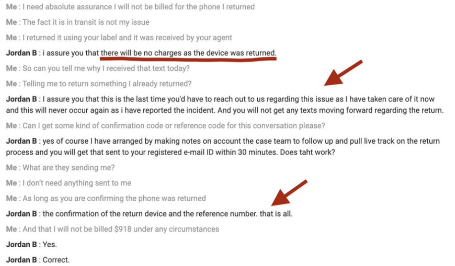 ATT did not admit that this transcript existed even though it emailed it to the Marshalls - AT&T customer complains to the NY AG and the FCC about the carrier