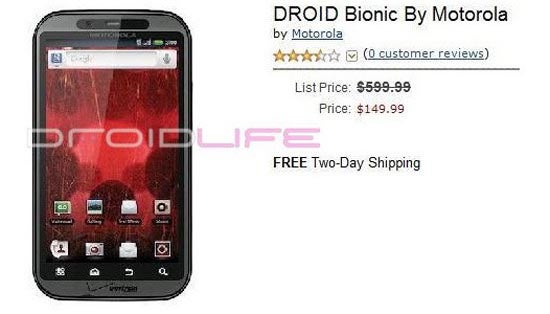 Motorola Droid Bionic stars briefly on Amazon