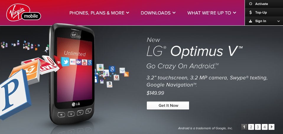 LG Optimus V is now officially being sold through Virgin Mobile for $150