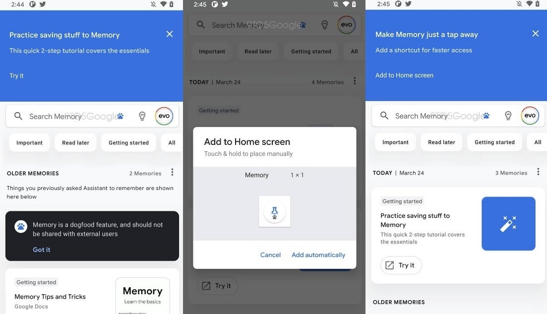 Screenshots of Google Assistant's Memory feature - "Memory" feature for Google Assistant is being tested