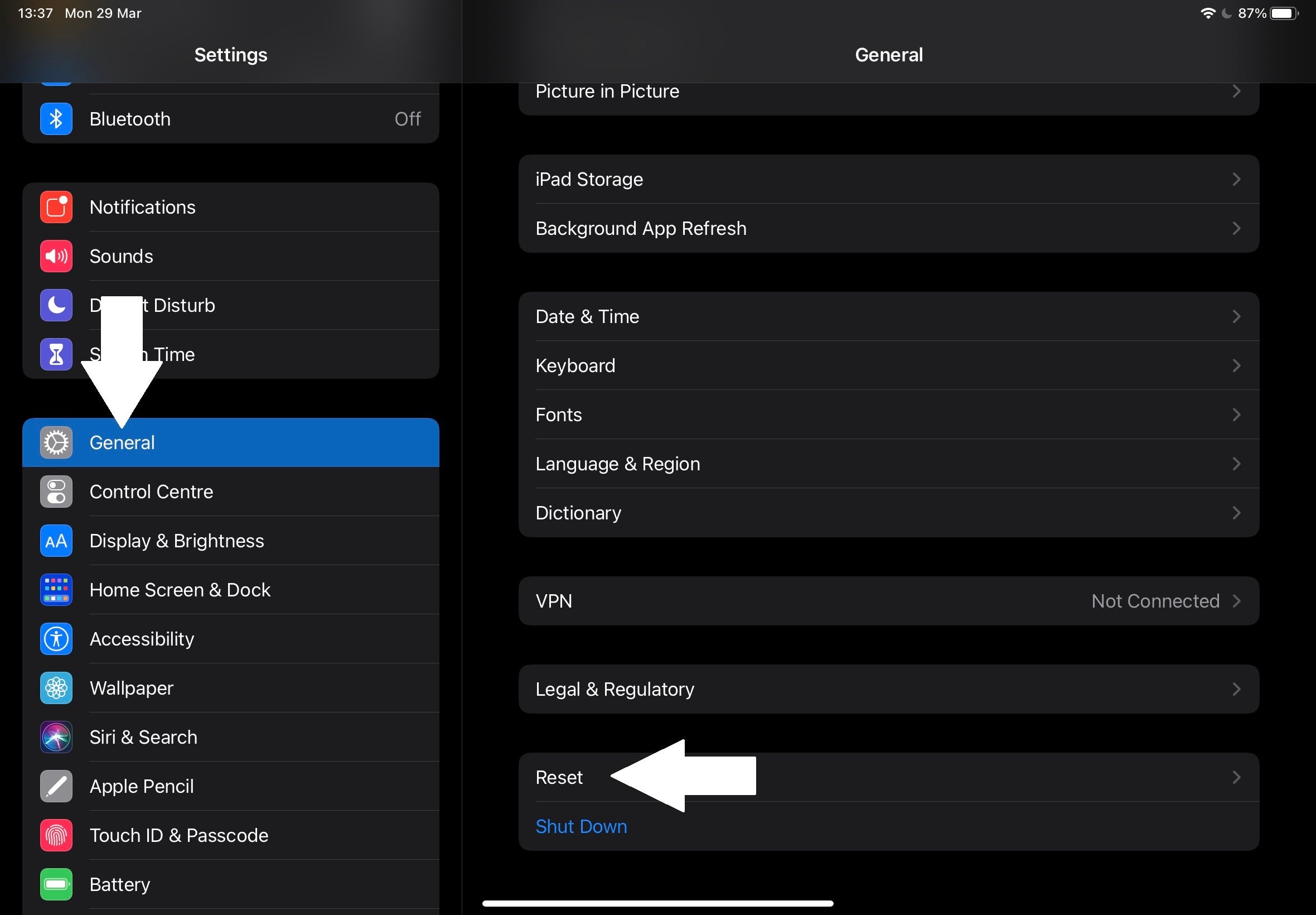 How to reset an iPad