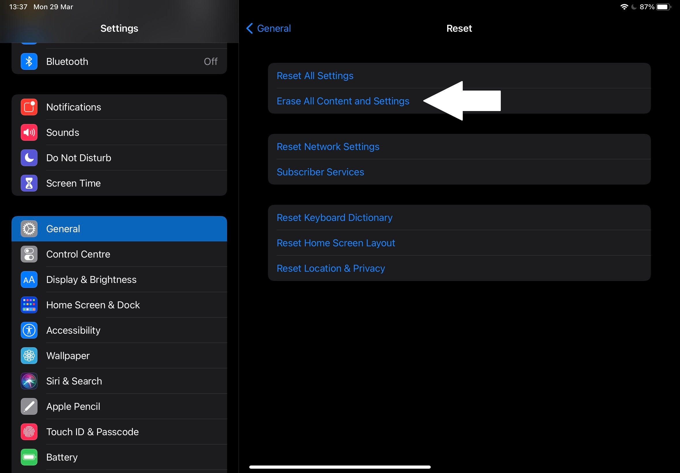 How to reset an iPad