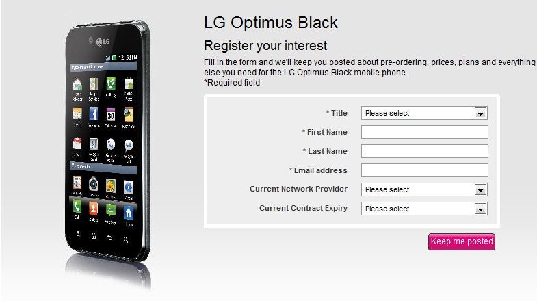 T-Mobile UK now has a register page up for the LG Optimus Black