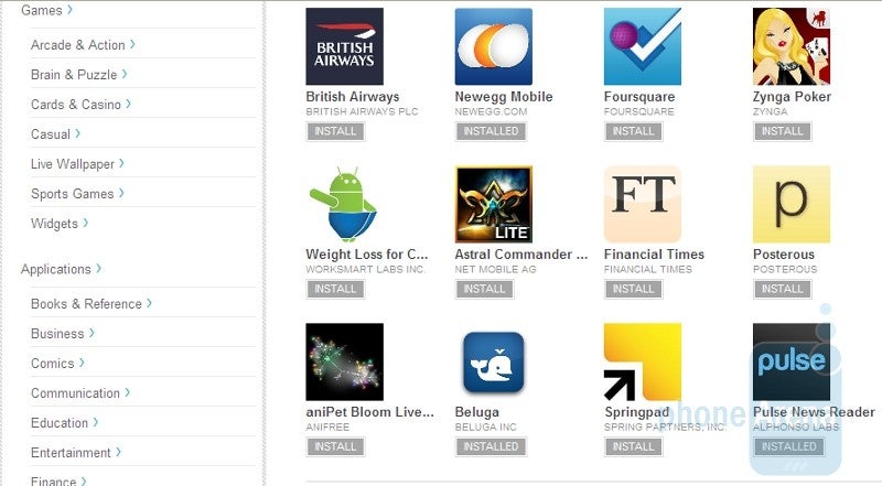 Android Market on the Web is hit-or-miss, we discover a few bugs