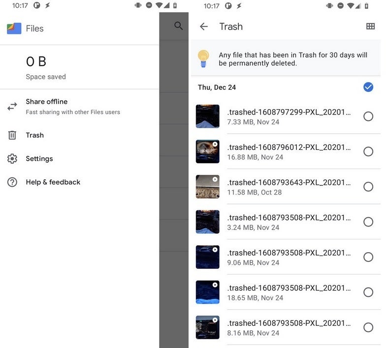 The Files by Google app should be able to store and permanently delete trash in Android 12 - Trash cans in Android 12 could allow you to store, restore, or permanently delete files