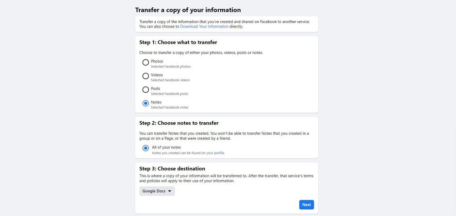 How to transfer your Facebook Posts and Notes in five simple steps