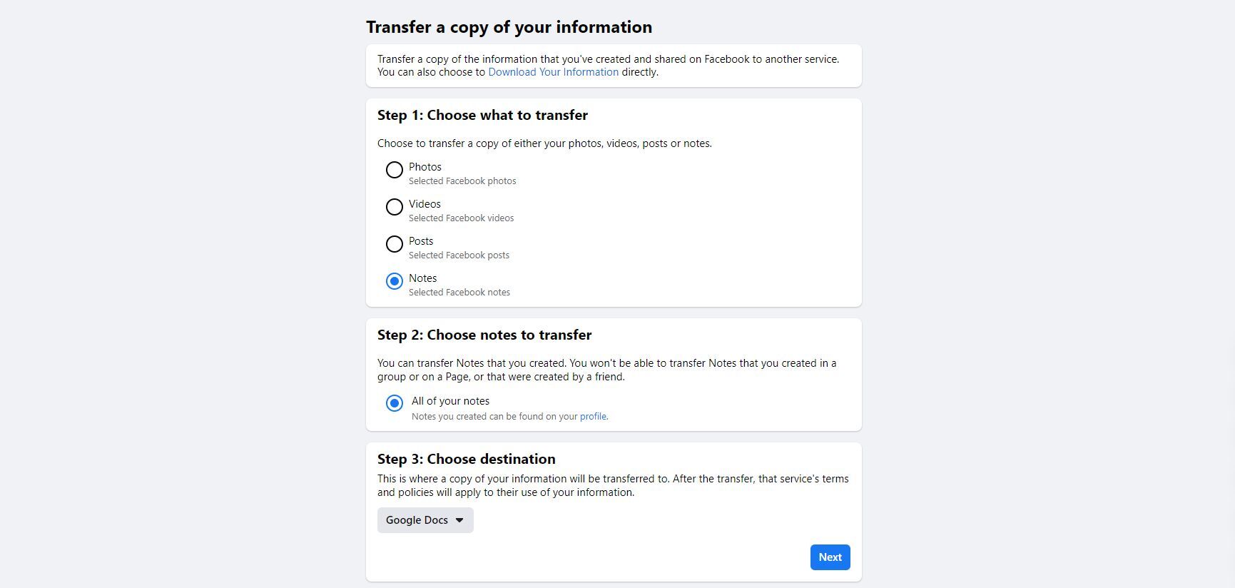 How to transfer your Facebook Posts and Notes in five simple steps