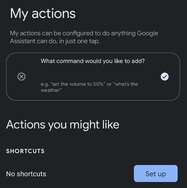 The setup screen found by XDA for the upcoming Google Assistant feature My Actions. - Hidden code reveals very useful feature for Google Assistant users