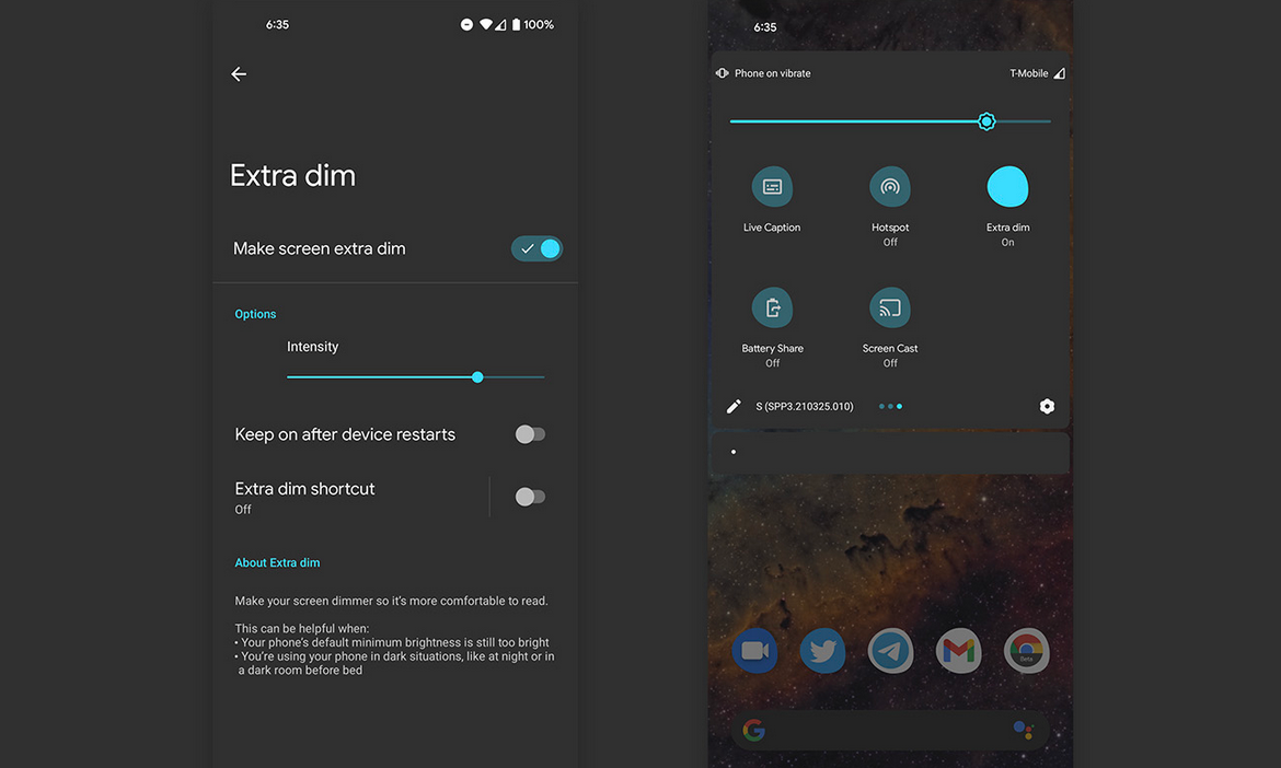 Extra Dim has been added to Android 12 Developer Preview 3 and takes your Android device into a dim, dim world - Android users will want Google to keep this new eye-saving feature in Android 12