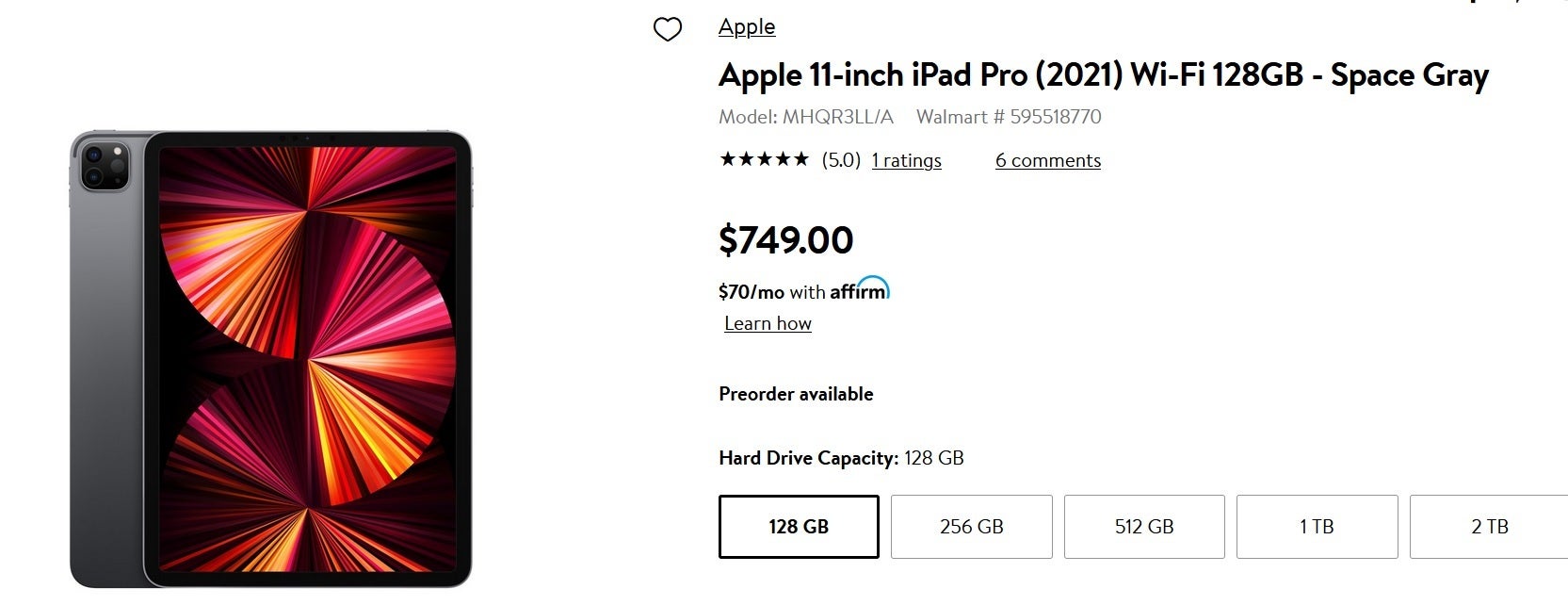 Walmart has the Wi-Fi only 11-inch 128GB/256GB iPad Pro on sale - Take $50 off pre-orders of certain 11-inch Apple iPad Pro (2021) models at Walmart