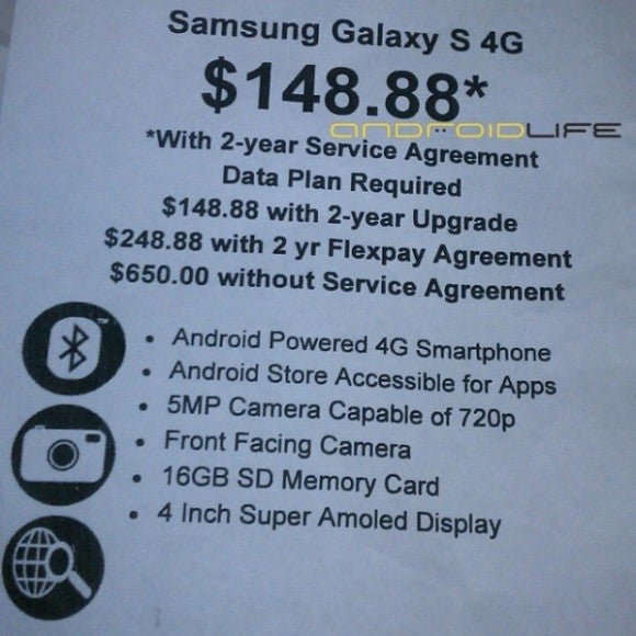 Samsung Galaxy S 4G to cost $149 at Walmart