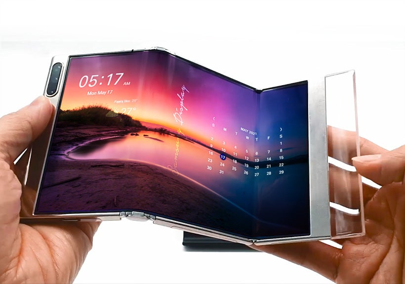 The Samsung S-Folder can be folded twice and when fully open it creates a 7.2-inch display - Samsung plans on revealing these foldable screens this week