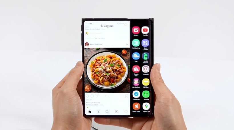 Samsung&#039;s Slider or rollable design expands the right side of the display while in landscape mode - Samsung plans on revealing these foldable screens this week