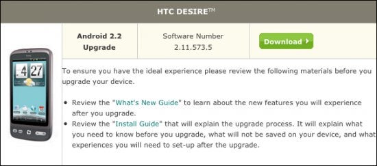 Android 2.2 Froyo update for the US Cellular HTC Desire is now available