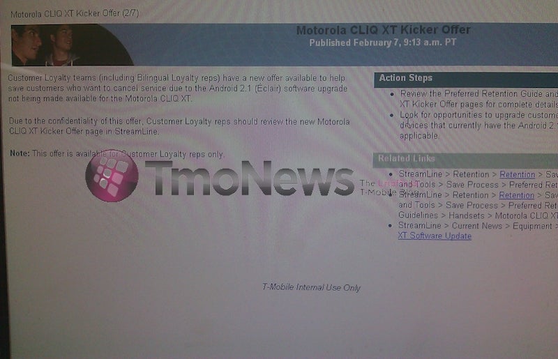 T-Mobile&#039;s Customer Loyalty teams are working on a way to keep angry Motorola CLIQ XT owners from leaving for another carrier - T-Mobile aims to appease angry Motorola CLIQ XT owners