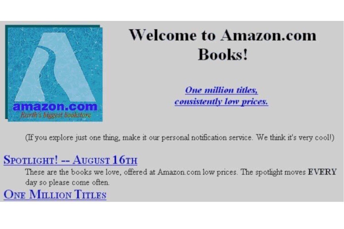 The Amazon website in 1995 - How Amazon came to be: a Prime Day history special