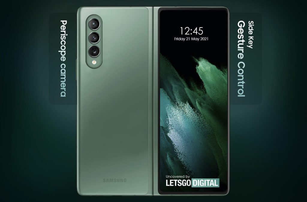 This render of the Galaxy Z Fold 3 is based on Sammy's new patent - Patent suggests no physical buttons for the Samsung Galaxy Z Fold 3
