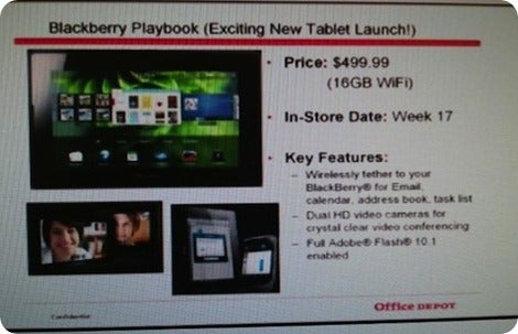 Office Depot will sell the BlackBerry PlayBook for $499.99?