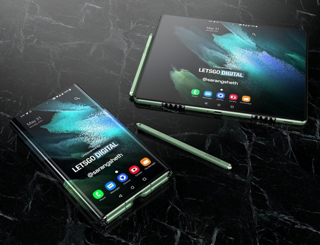 Render shows how Galaxy Z Fold Tab can go from phone-sized screen to large tablet-like display - Tri-fold Galaxy Z Fold Tab renders appear with two hinges and large tablet-like screen