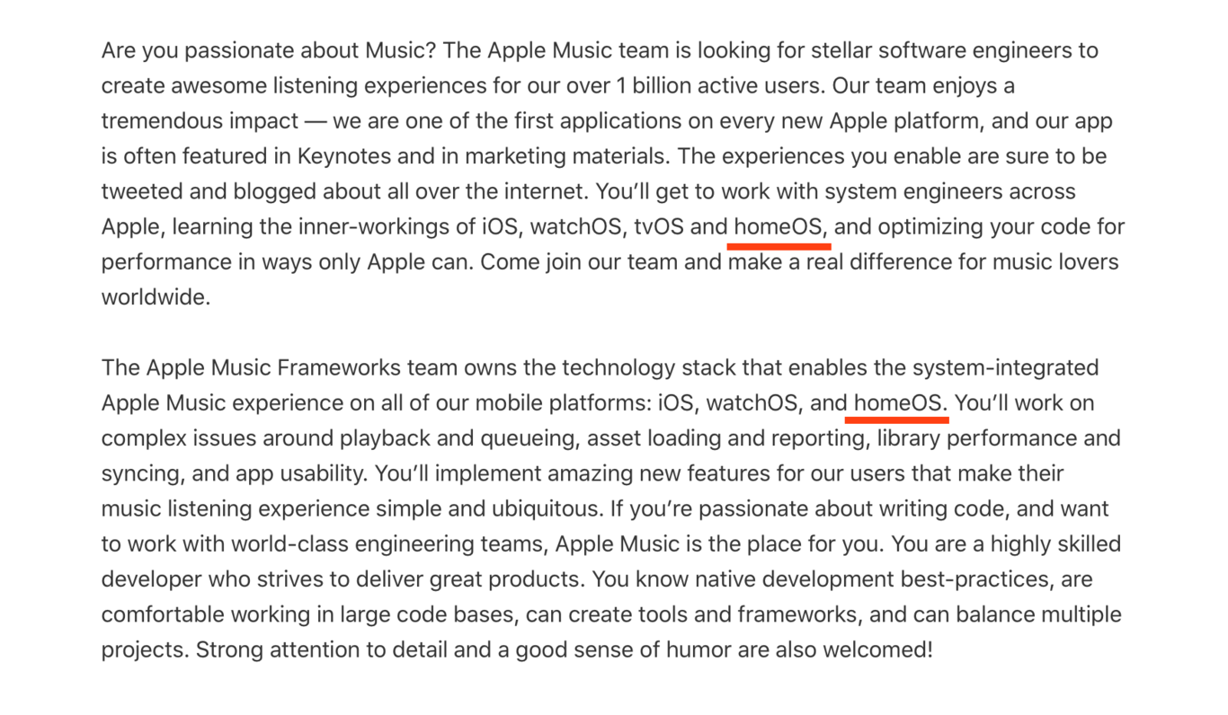 New 'homeOS' platform referenced in Apple job listing ahead of WWDC