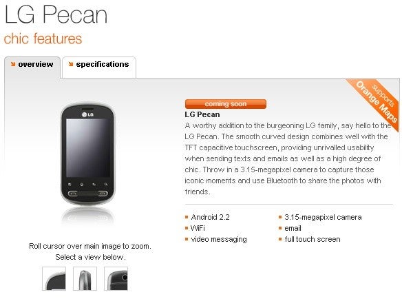 Android 2.2 powered LG Pecan is "coming soon" to Orange UK