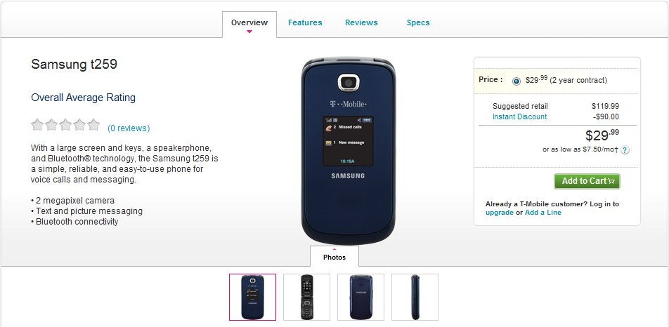 Flip style Samsung T259 is now on sale for $29.99 on-contract through T-Mobile