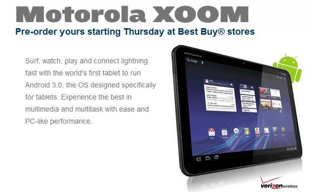 Best Buy to begin Motorola XOOM pre-orders this Thursday at a price of $1,199?