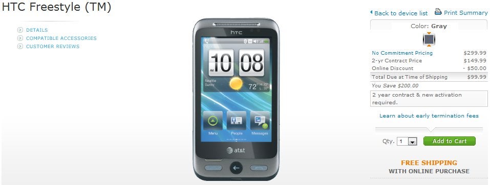 AT&amp;T&#039;s HTC Freestyle is now available for $99.99 on-contract